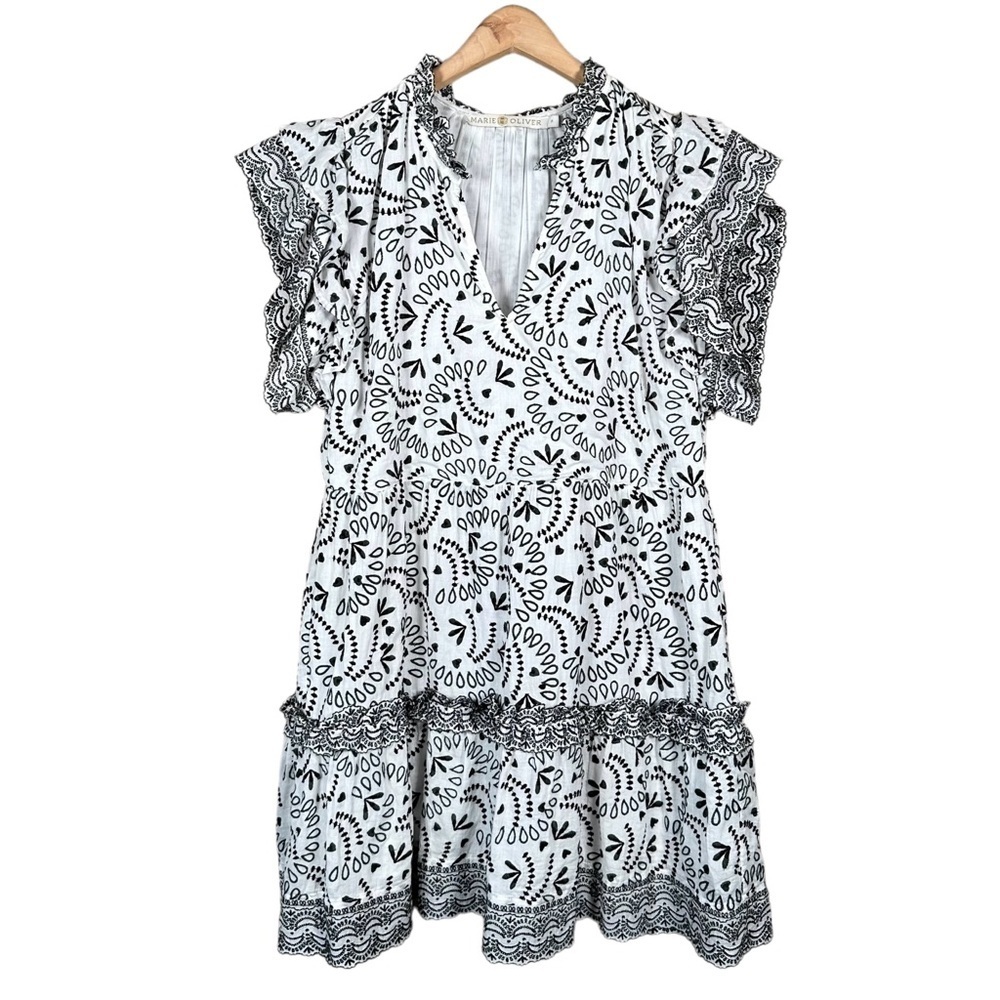 MARIE OLIVER Julia Sage Embroidered Voile Cotton Ruffle Dress - Picture 5 of 12